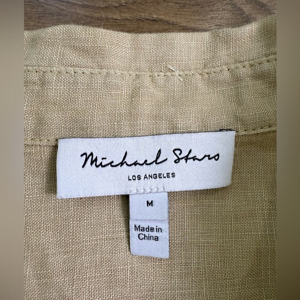 NWOT Michael Stars Ola Utility 100% Linen Mini Shirt Dress Tan Size Medium - Picture 7 of 11